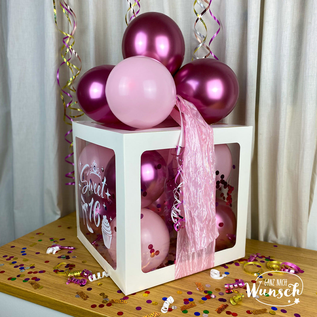 Geschenkbox zum 16. Geburtstag – Ballonbox mit Luftballons – personalisiert