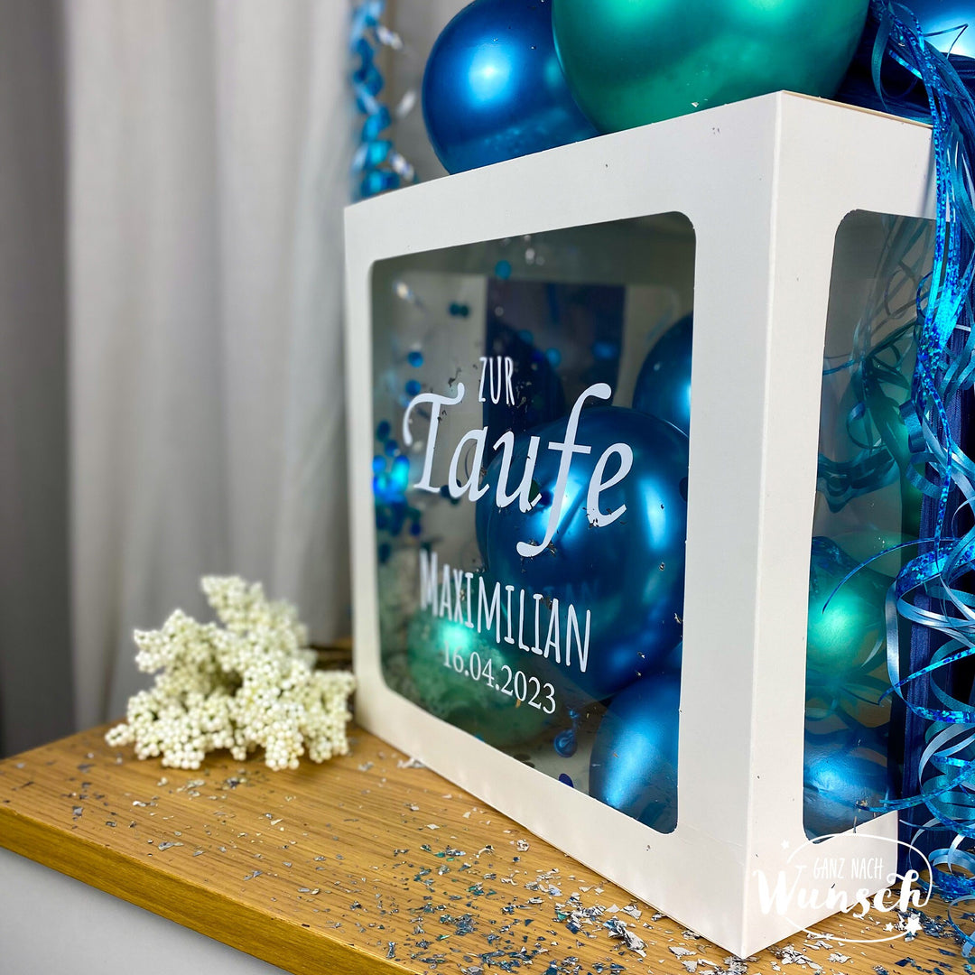 Ballon-Geschenkbox zur Taufe mit Namen