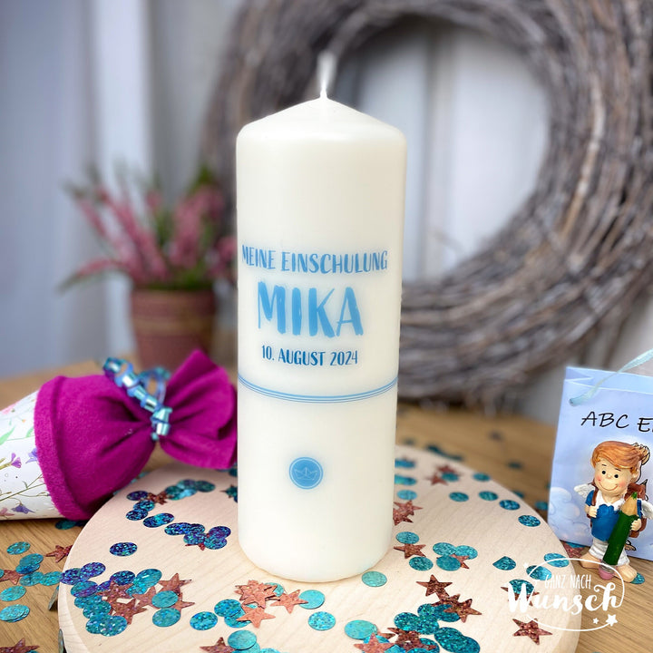 Kerze „Meine Einschulung“ mit Name und Datum