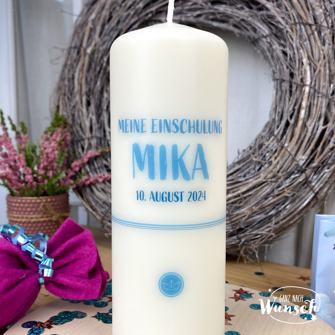 Kerze „Meine Einschulung“ mit Name und Datum