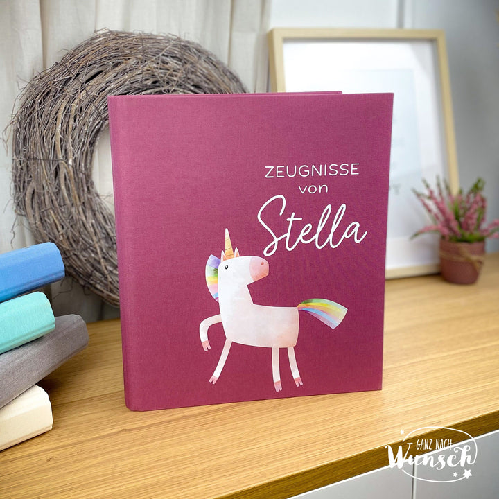 Zeugnismappe „Einhorn“ für Mädchen mit Namen