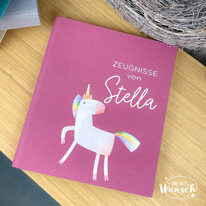 Zeugnismappe „Einhorn“ für Mädchen mit Namen