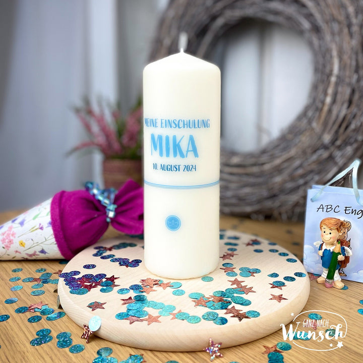 Kerze „Meine Einschulung“ mit Name und Datum