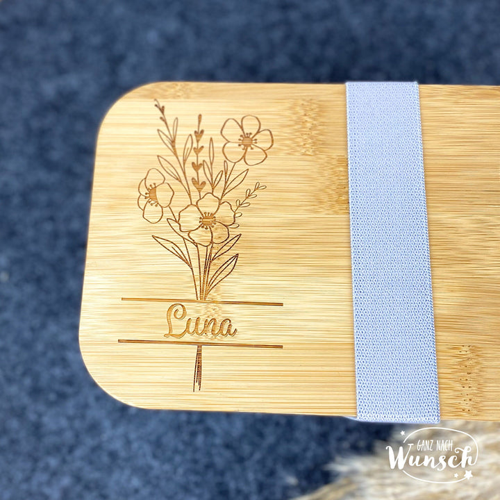 Brotdose mit Blume und Namen