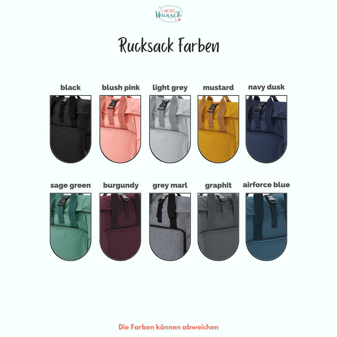 Rolltop-Rucksack mit Blumenstickerei und Namensplott