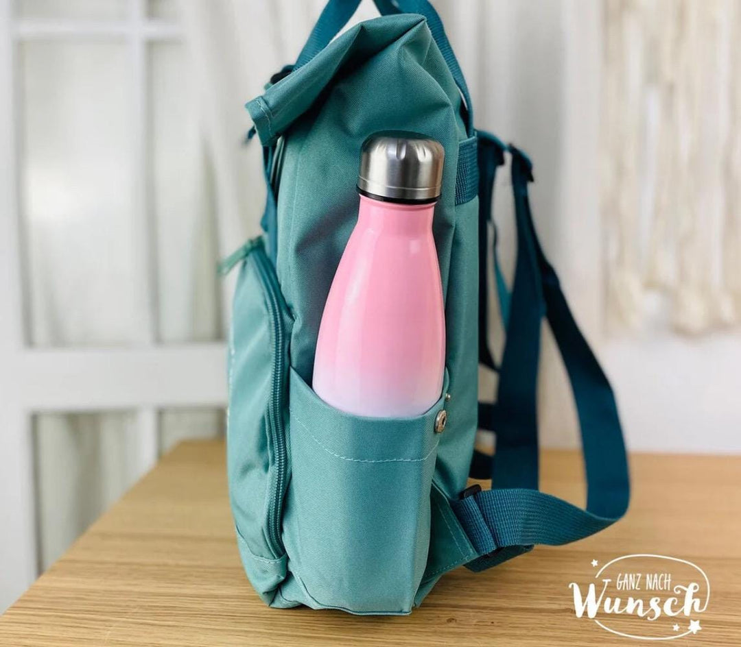 Rolltop-Rucksack mit Blumenstickerei und Namensplott