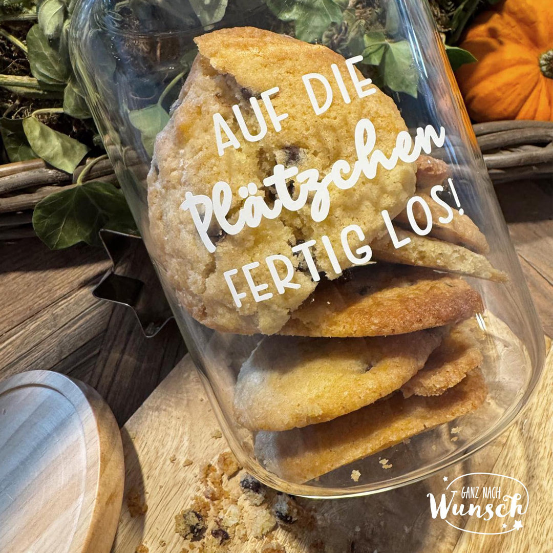 Plätzchenglas „Auf die Plätzchen, fertig, los“ mit Namen
