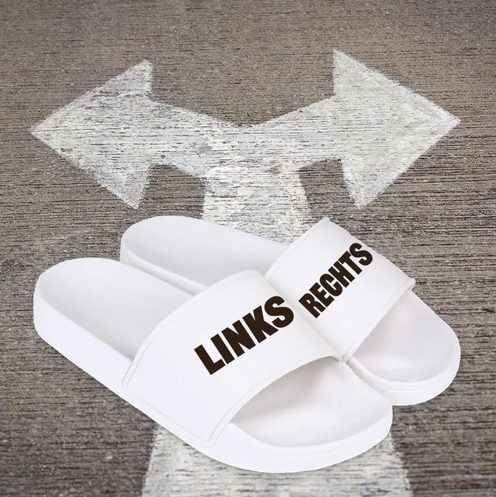 Badelatschen „Links &amp; Rechts“ – lustige Slides, Unisex Sommerlatschen