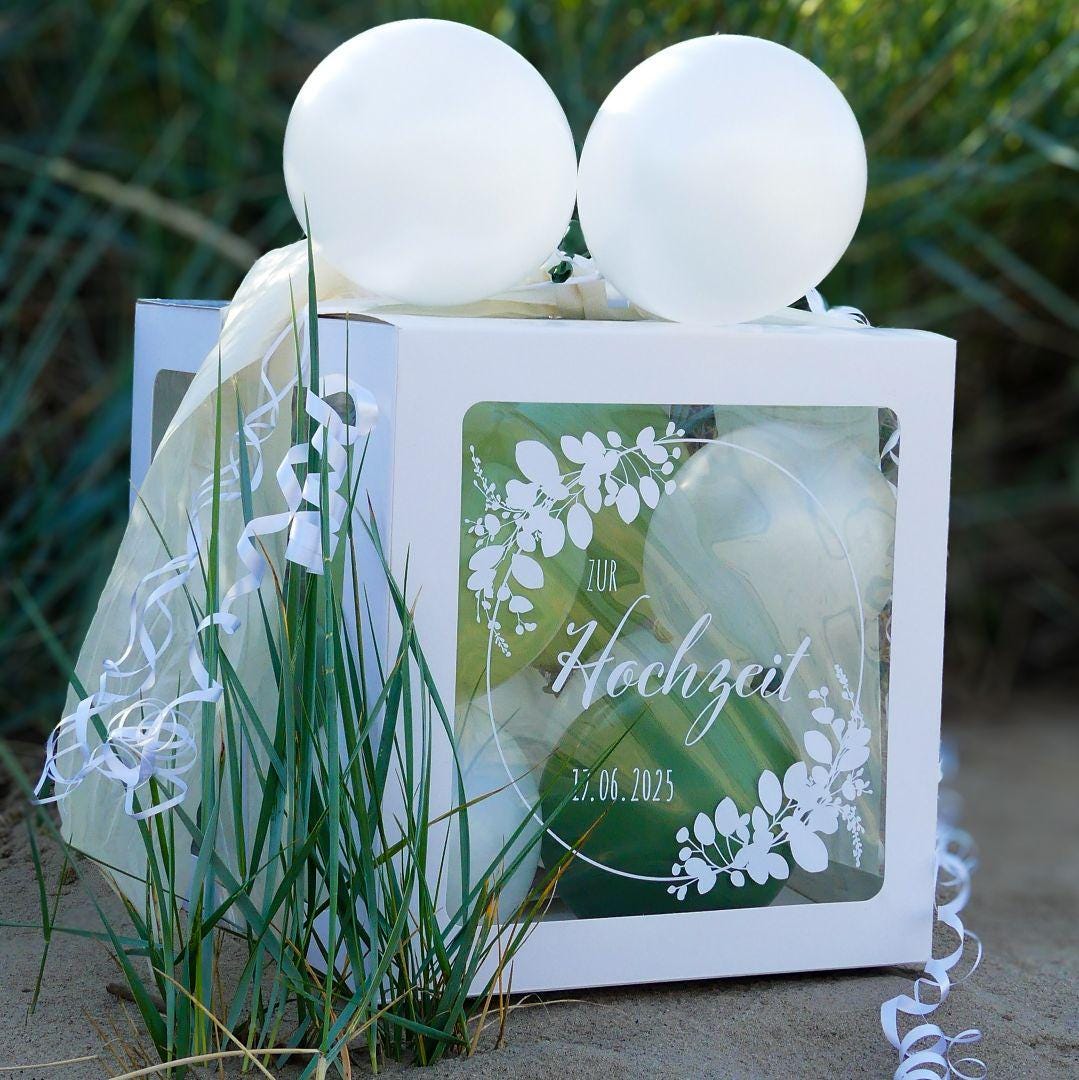 Ballon-Geschenkbox zur Hochzeit mit Hochzeitsdatum