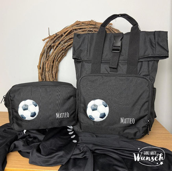 Rolltop-Kinderrucksack „Fußball“ mit Namen