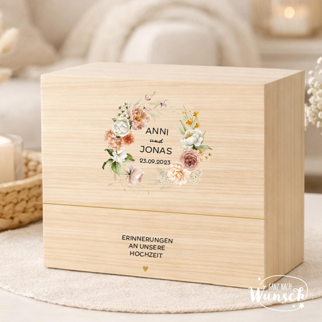 Hochzeits-Erinnerungskiste mit Blumenmotiv und UV-Druck