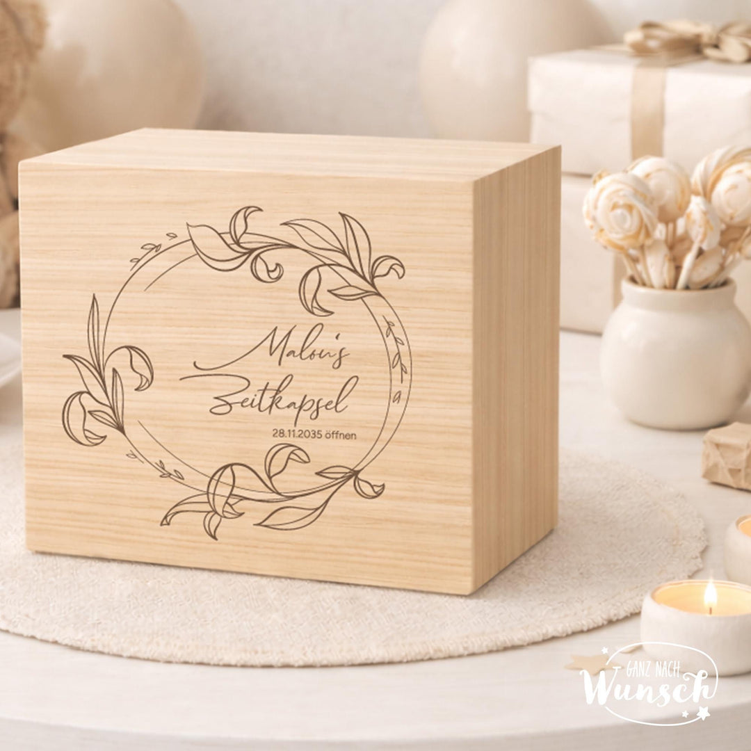 Zeitkapsel aus Holz - personalisiert mit Name &amp; Datum