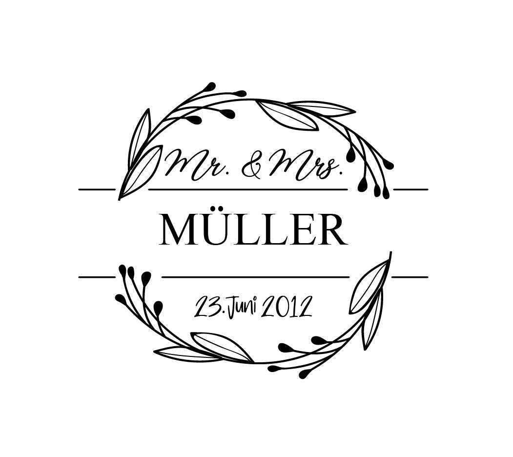 Windlicht „Mr &amp; Mrs“ mit Blumenkranz-Gravur