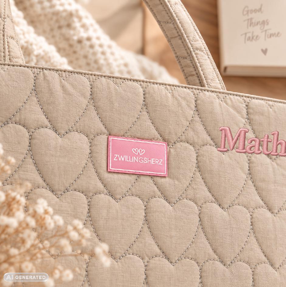 Gesteppter Shopper mit Herzmuster und Namensstick – Bild 3