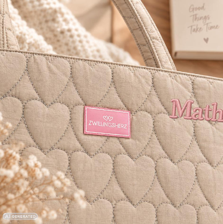 Gesteppter Shopper mit Herzmuster und Namensstick – Bild 3