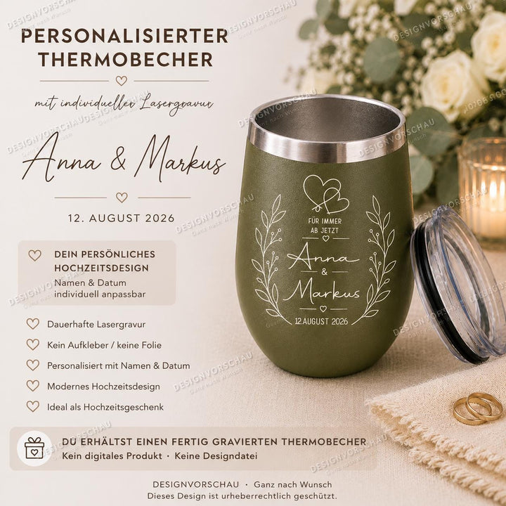 Thermobecher 330 ml zur Hochzeit mit Namen und Datum – Bild 2