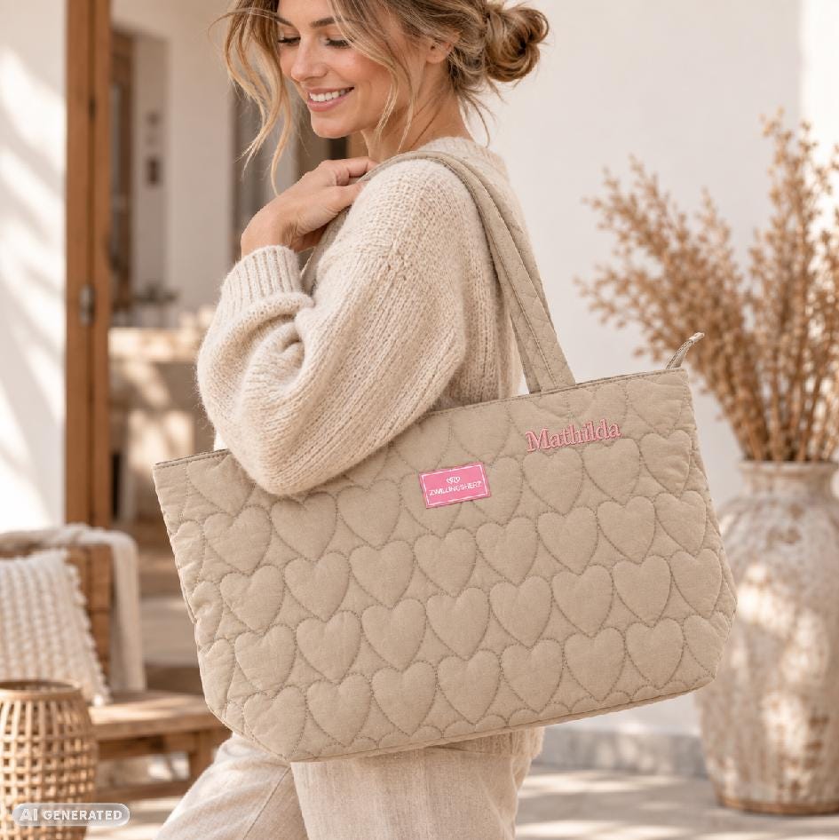 Gesteppter Shopper mit Herzmuster und Namensstick – Bild 1
