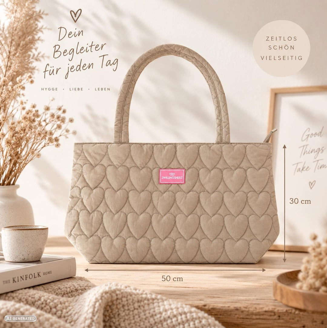 Gesteppter Shopper mit Herzmuster und Namensstick – Bild 2