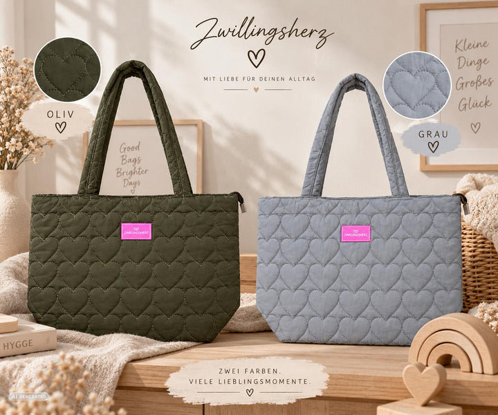 Gesteppter Shopper mit Herzmuster und Namensstick – Bild 4