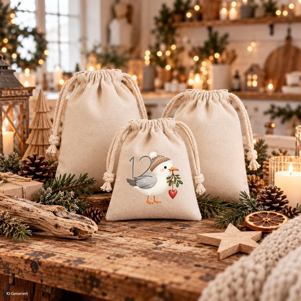 Adventskalender-Säckchen 24-teilig – DIY zum Aufbügeln oder fertig bedruckt – Bild 2