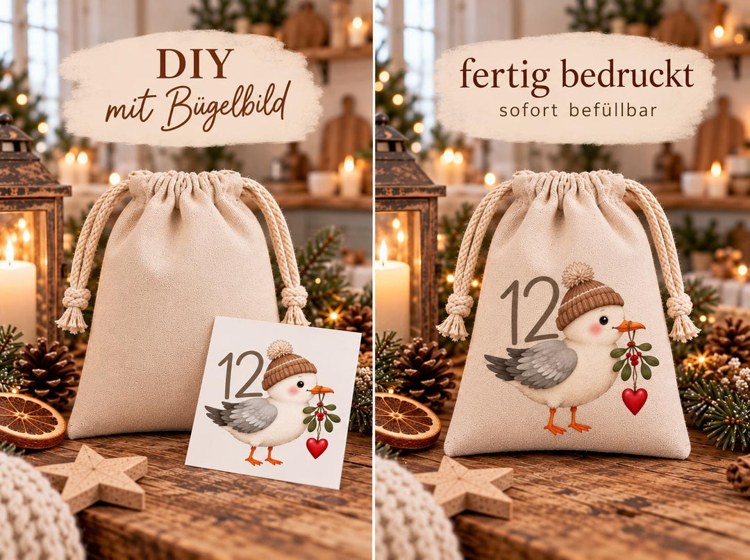 Adventskalender-Säckchen 24-teilig – DIY zum Aufbügeln oder fertig bedruckt – Bild 3