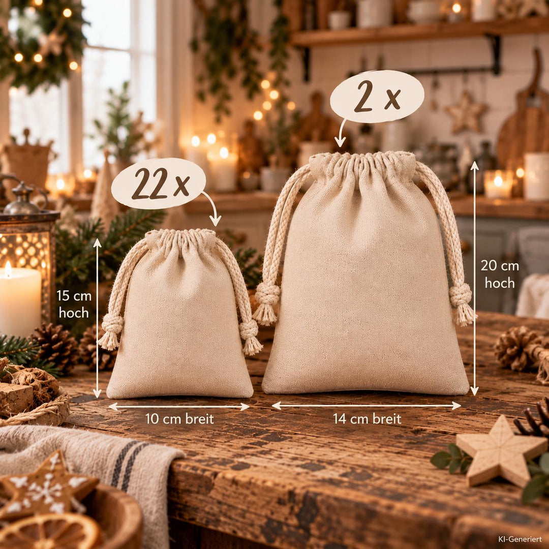Adventskalender-Säckchen 24-teilig – DIY zum Aufbügeln oder fertig bedruckt – Bild 4