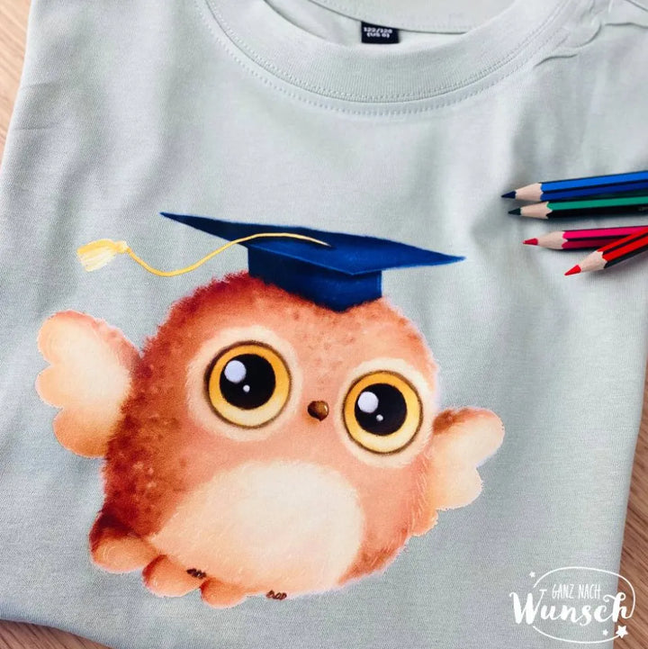 Schulkind-T-Shirt mit Eule und Namen