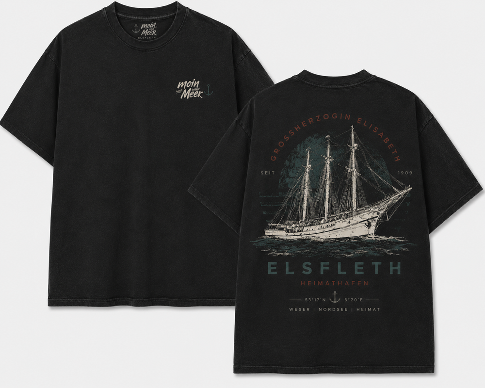 Herren T-Shirt Großherzogin Elisabeth Rückenprint Vintage-Washed Schwarz am Elsflether Hafen