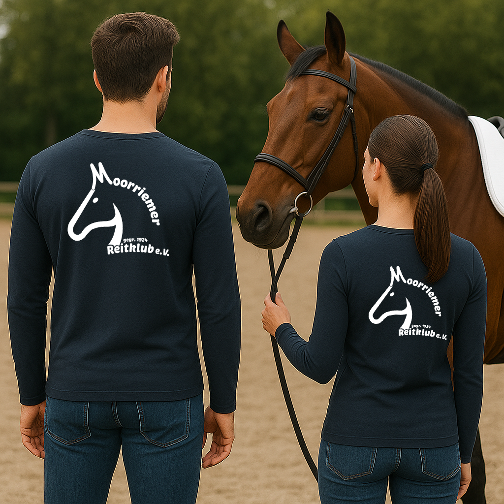 Moorriemer Reitklub Longsleeve Erwachsene – Vereinslogo – Navy Blau – Rückansicht