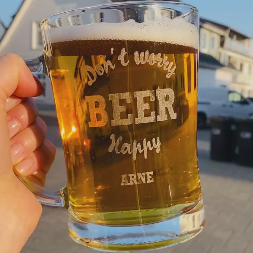 Für Ihn - Don't Worry, Beer Happy - Personalisiertes Bierglas mit Gravur