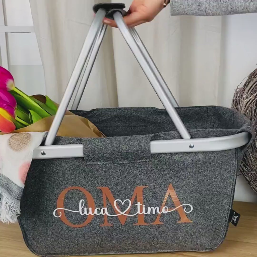 Personalisierter Einkaufskorb als Geschenk für Oma | Geburtstag | Filzkorb personalisiert | Korb Oma | Mama | Einkaufskorb mit Namen