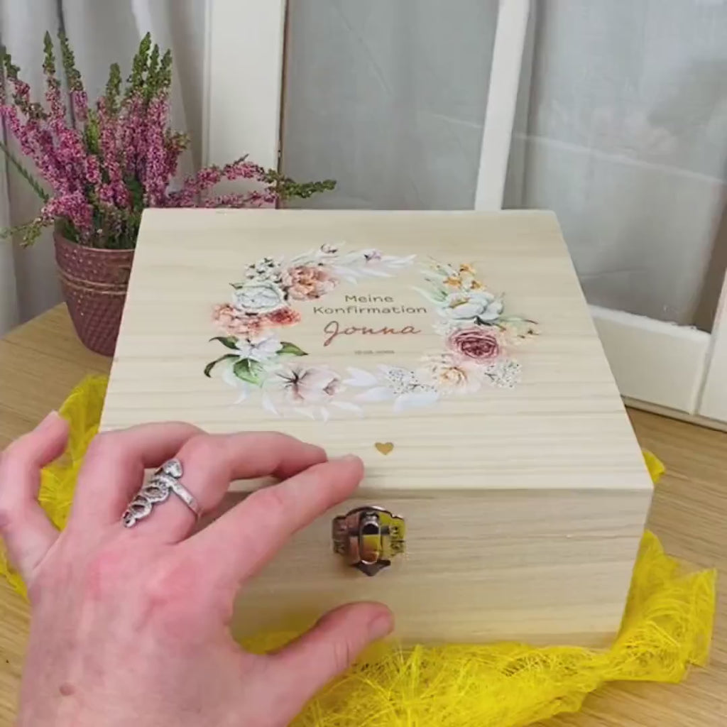 Erinnerungskiste zur Konfirmation| Personalisierte Erinnerungsbox | Holzkiste mit Bild