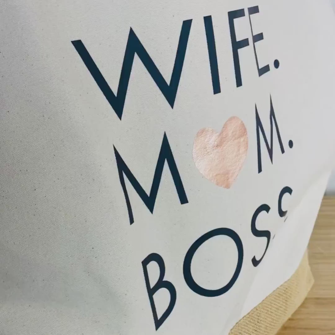 Strandtasche | Wife Mom Boss | XL | Tragetasche | große Tasche | Jute Shopper | Urlaubstasche | Muttertag | Sommertasche | Geschenk für Mama