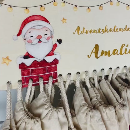 Personalisierter Adventskalender aus Holz mit Säckchen | 24 Türchen | Adventssäckchen | Holzadventskalender