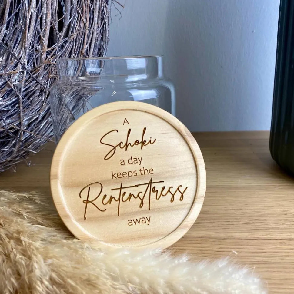 Vorratsglas „A Schoki a day“ zum Renteneintritt