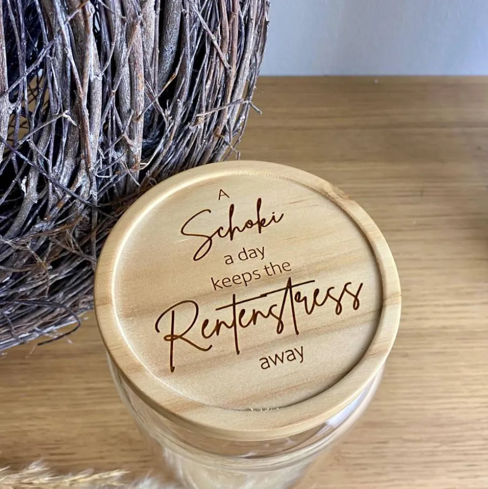 Vorratsglas „A Schoki a day“ zum Renteneintritt