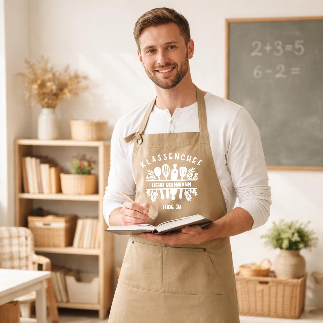 Schürze „Klassenchef“ – personalisiert mit Namen