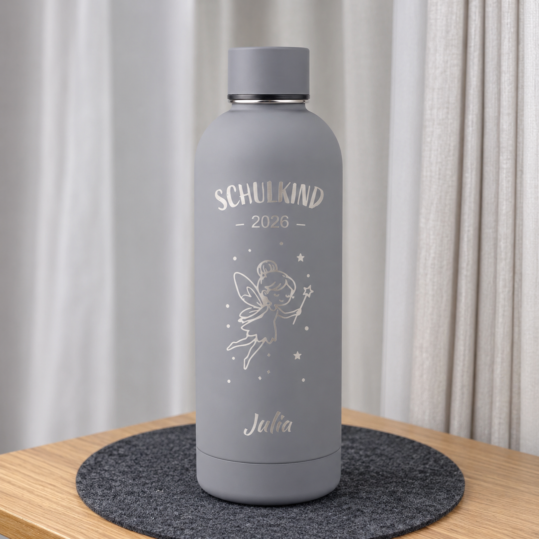 Isolierflasche Schulkind personalisiert „Fee“ – Einschulungsgeschenk Mädchen