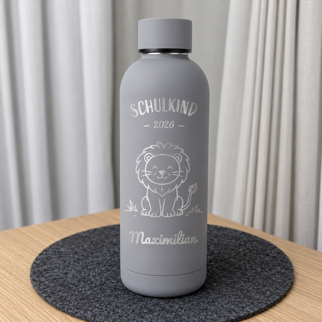 Isolierflasche Schulkind personalisiert „Löwe“ – Einschulung