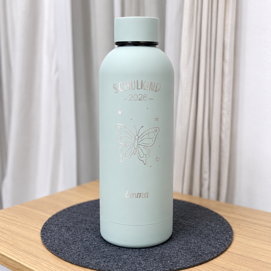 Isolierflasche Schulkind personalisiert „Schmetterling“ – Einschulung