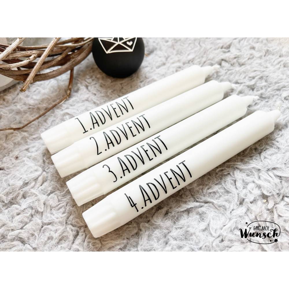 Stabkerzen mit Wunschtext, 4er-Set für den Advent