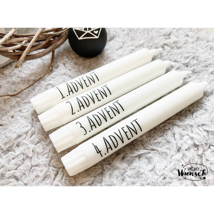 Stabkerzen mit Wunschtext, 4er-Set für den Advent