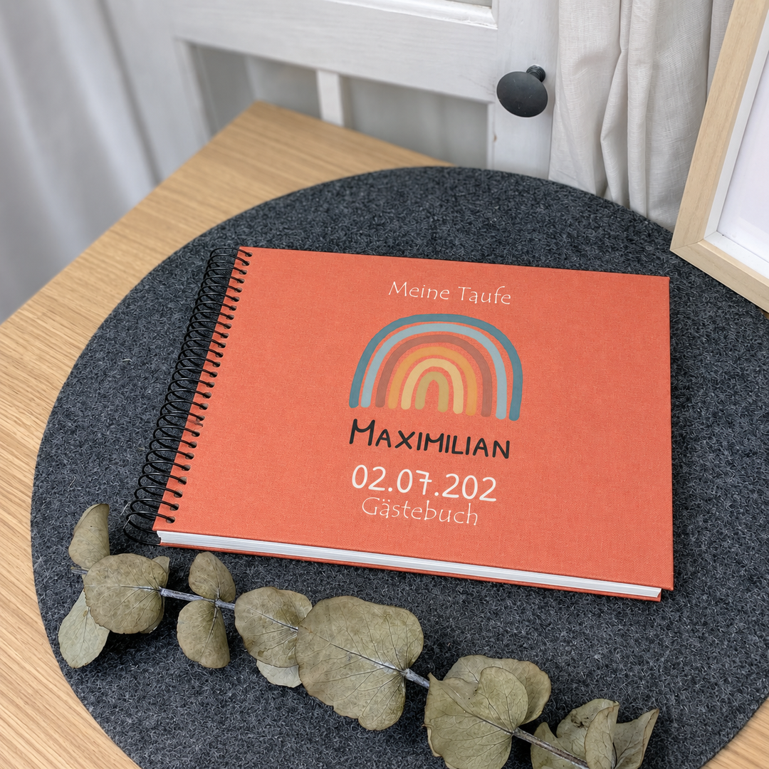 Taufalbum personalisiert mit Regenbogen – Spiralalbum 20x20 mit Namen & Datum