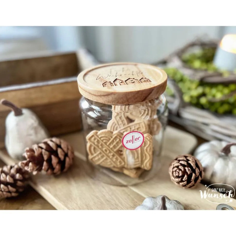 Keksglas „Frohe Weihnachten“ mit Holzdeckel