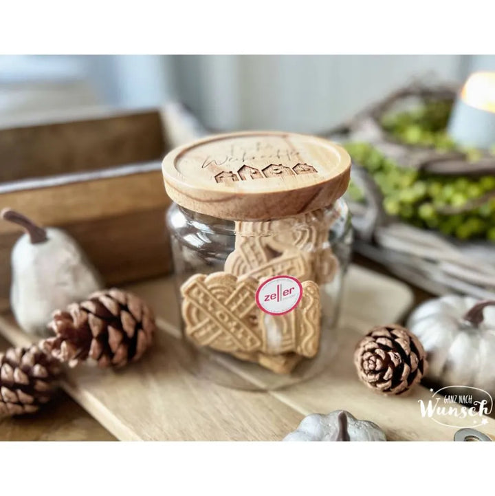 Keksglas „Frohe Weihnachten“ mit Holzdeckel