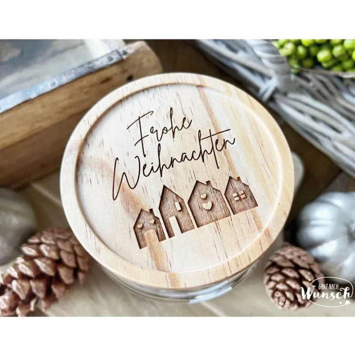 Keksglas „Frohe Weihnachten“ mit Holzdeckel
