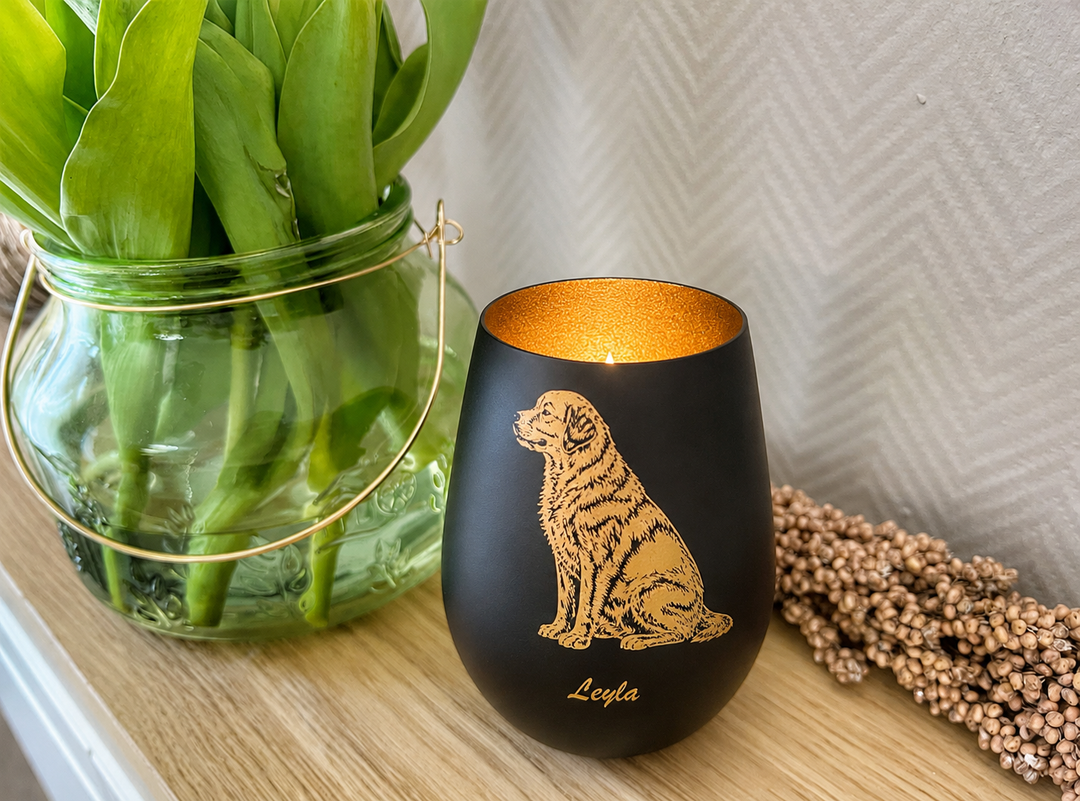 Windlicht Golden Retriever personalisiert mit Namen – Andenken Hund
