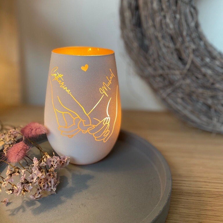 Windlicht „Hände der Liebe“ aus Kristallglas