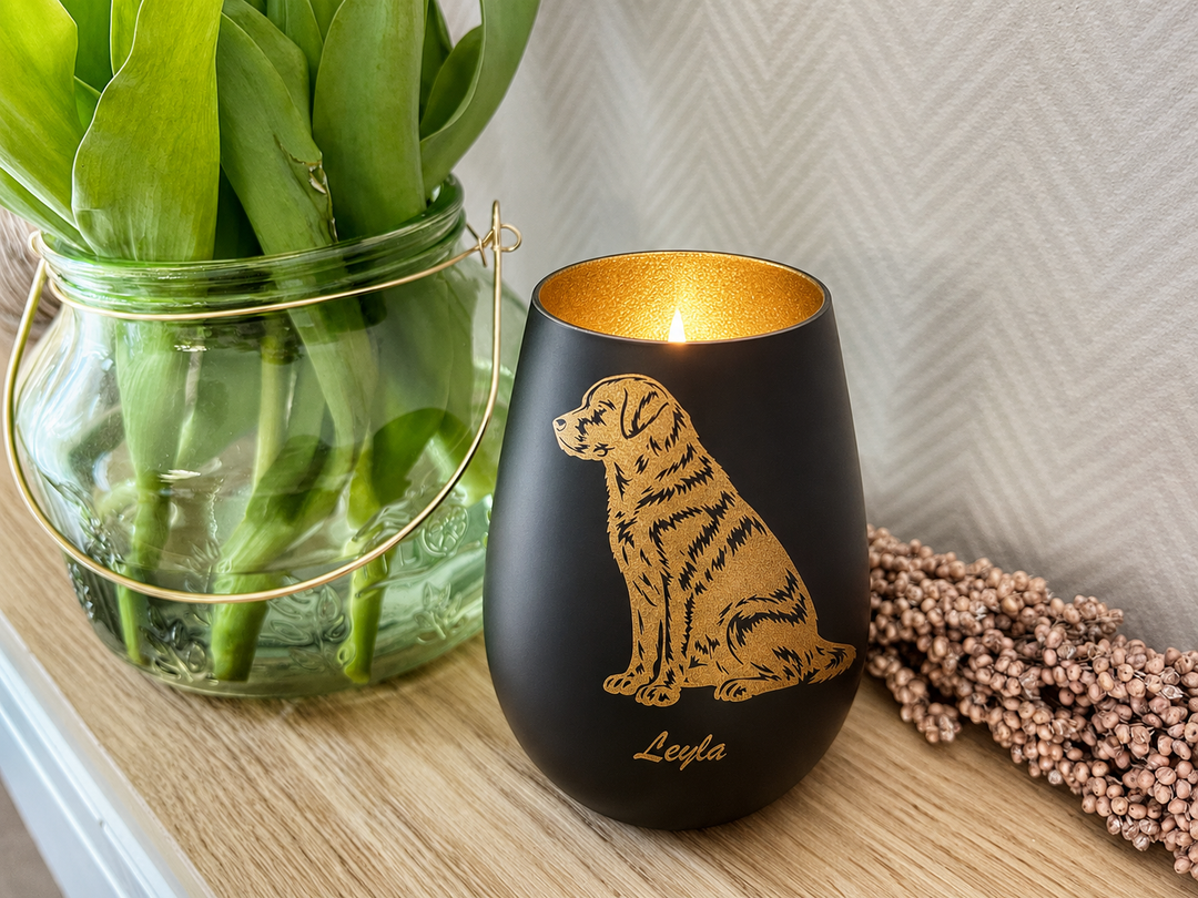 Windlicht Labrador personalisiert mit Namen – Andenken Hund