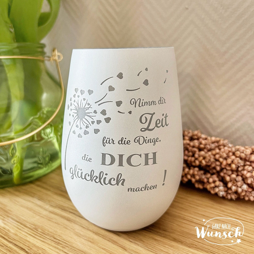 Windlicht „Nimm dir Zeit“ – mit Spruchgravur